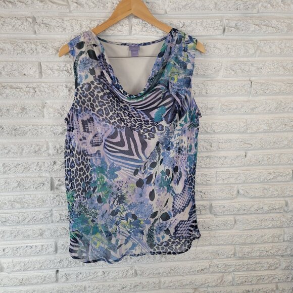 Laura Scott Womens Top 1X Plus Sleeveless Drape Neck Blue Lavender ANI52E - Picture 1 of 10